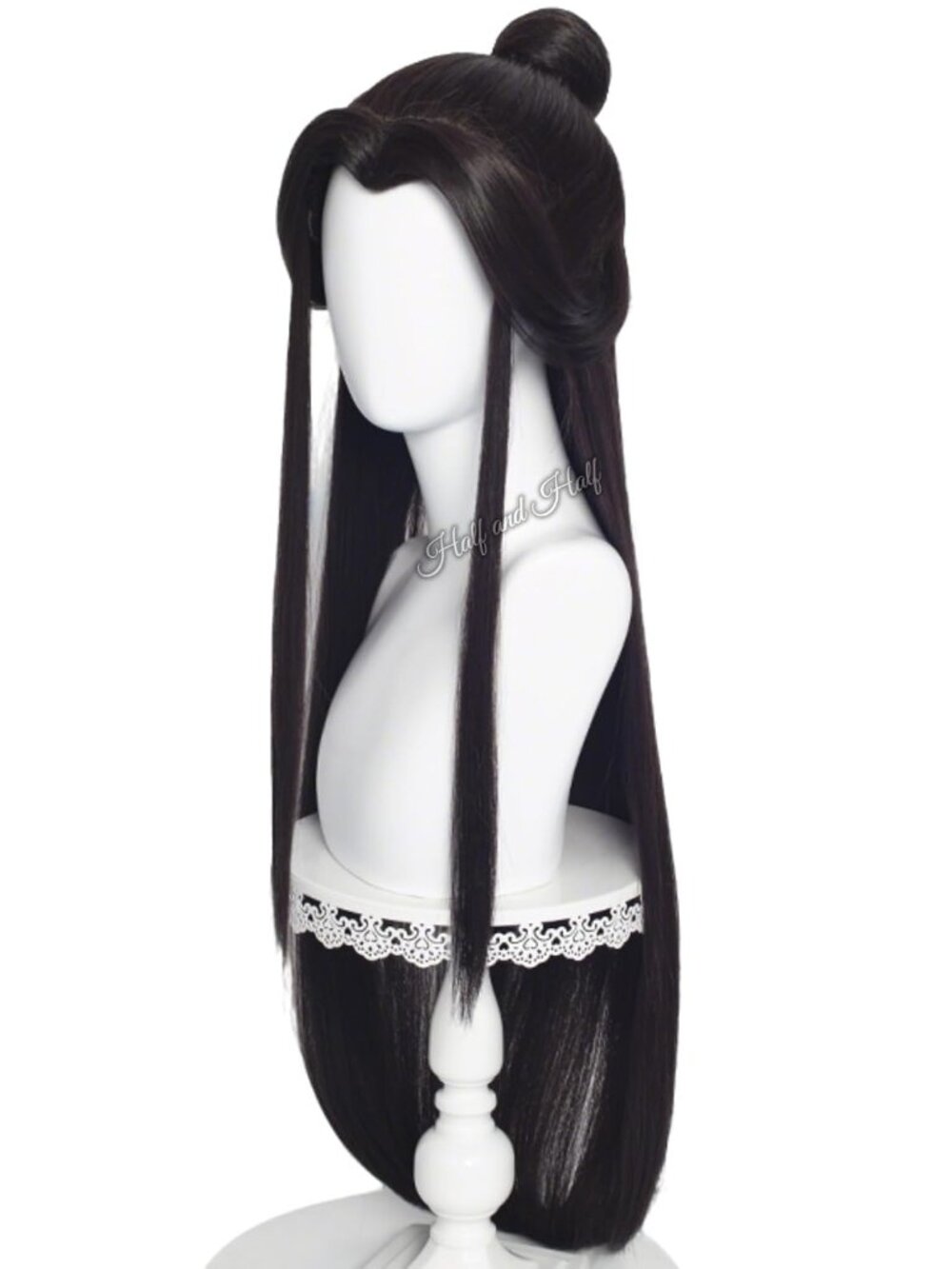 Women's Brown Black 39 Inch Cosplay Platinum Blonde Wigs With Side Part Bangs